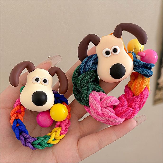 Color caramelo cachorro trenzado cuerda de pelo de las mujeres de alta elástica diadema durable banda de pelo de los niños lindo banda de goma tocado