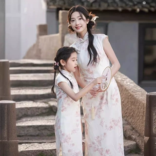 亲子装时尚洋气夏装连衣裙母女装2026新款汉服裙子女儿童旗袍裙