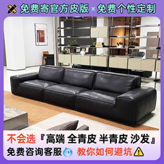 亚岛全青皮夏图大黑牛沙发时增头层牛皮佛山家具半青真皮黑色沙发