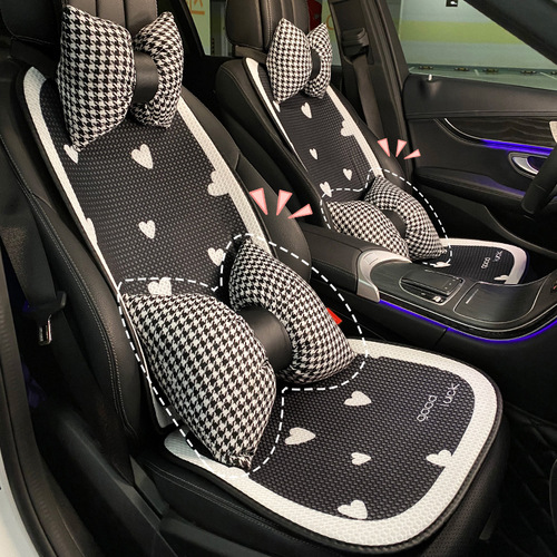 Car Seat Cushion Summer Universal Style Ice Silk Breathable Simple Love Seat Cushion Car Interior Lumbar Headrest Women