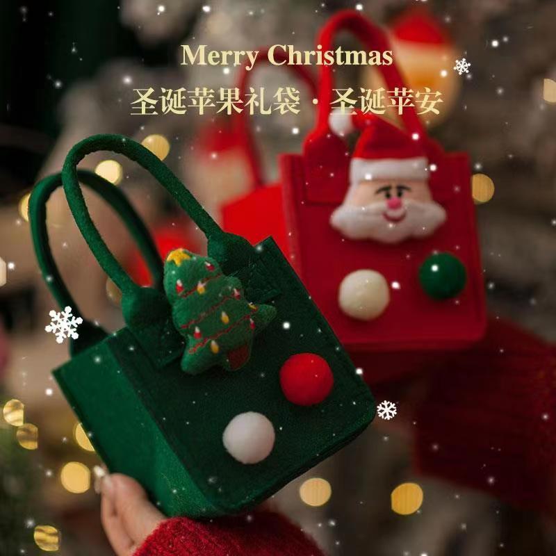 クリスマスフェルトバッグハンドバッグクリスマスイブ子供プレゼントバッグクリスマス装飾手持ちフェルト小さな正方形バッグ|undefined