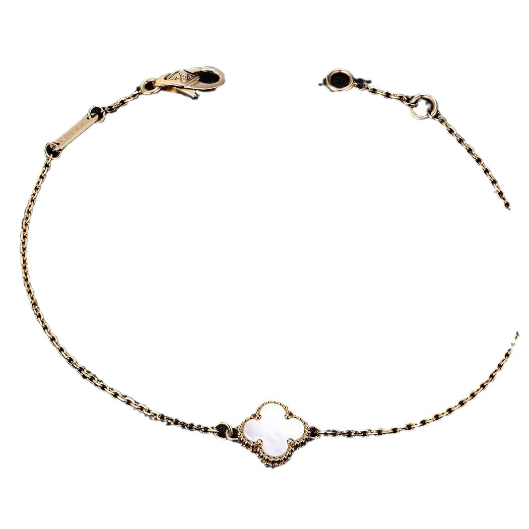 thumbnail image 5 of Mini pulsera trébol de cuatro hojas flor única llena de diamantes versión alta oro rosa nácar natural versátil llena de diamantes cornalina, 5 of 5