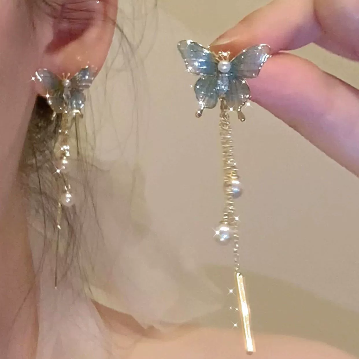 Fashionable metal earrings from pearl, light luxury style, gradient, 2023 collection, Chinese style