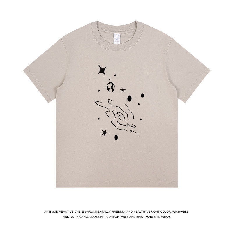 メンズ夏のトレンディなアメリカンプリント Tシャツメンズラウンドネックギャラクシーグラフィティ半袖レディースカジュアルアウターウェアイン|undefined
