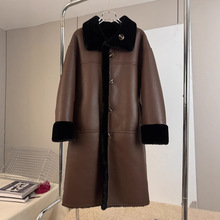 长款时尚保暖双面羊毛大衣女真狐狸毛领新款翻领皮毛一体大衣外套