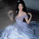 Purple Evening Dress Women's 2024 New Three-dimensional Flower off-shoulder Amazon Prom dress Host Dress