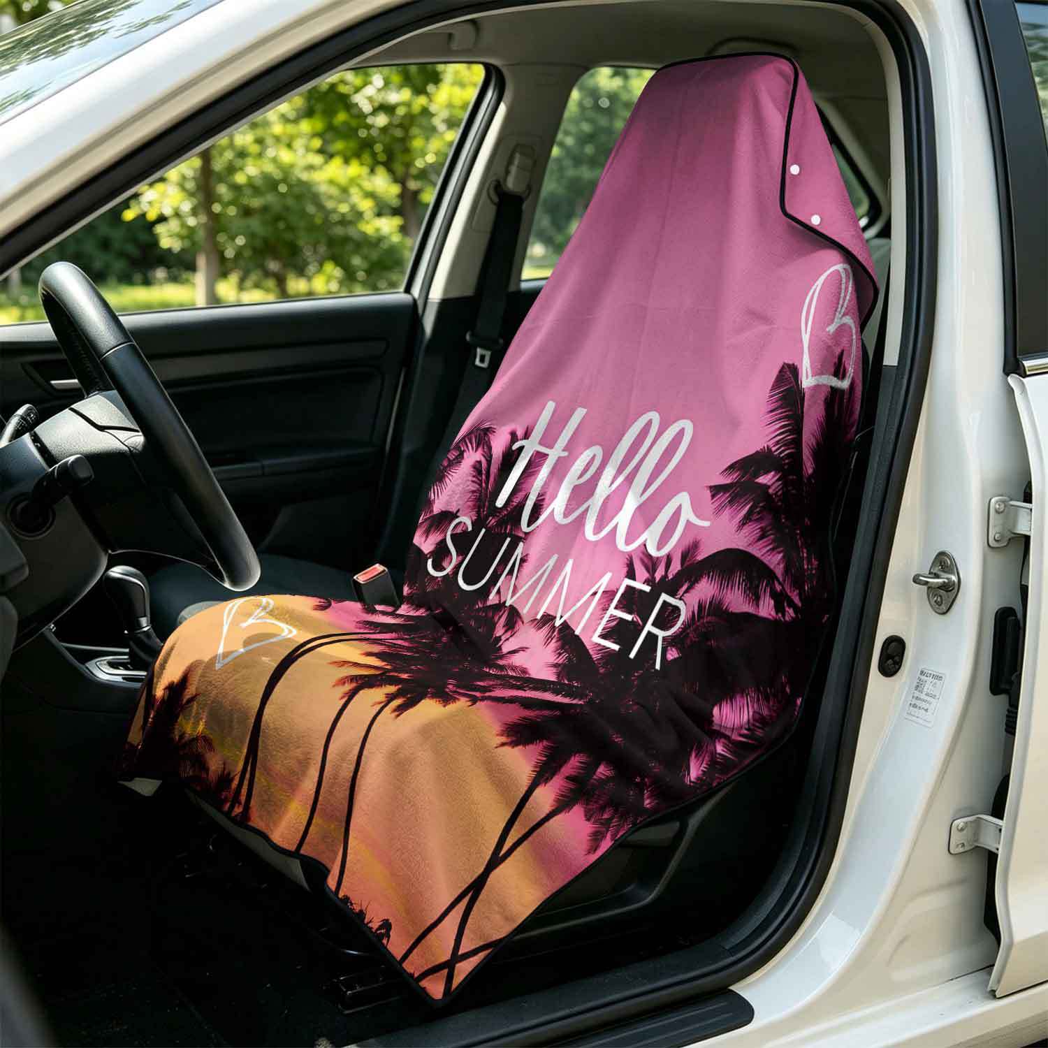 Printed bath towel and car seat cover 2-in-1, ultra-fine fiber outdoor beach and car dual-use universal seat cushion