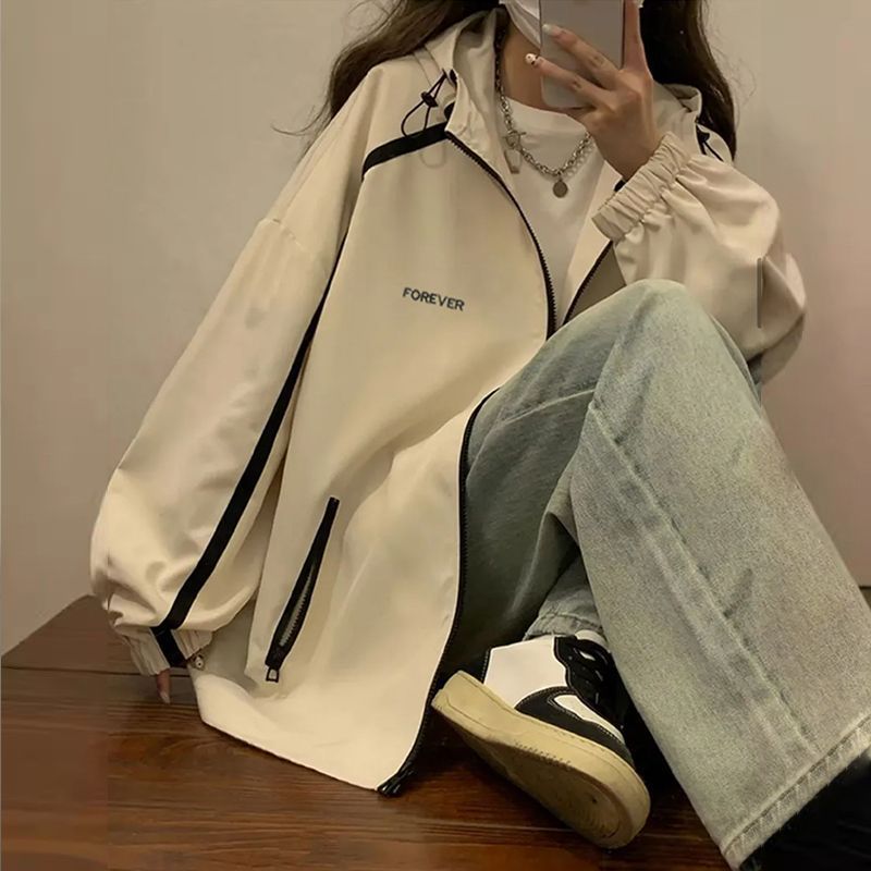 运动户外冲锋外套女秋季新款宽松休闲连帽美式户外夹克上衣潮|undefined