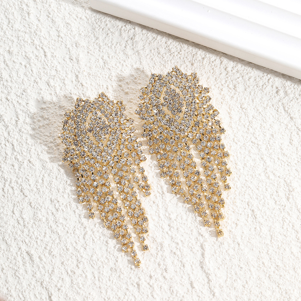 Fashion Tassel Copper Plating Inlay Rhinestones Drop Earrings 1 Pair