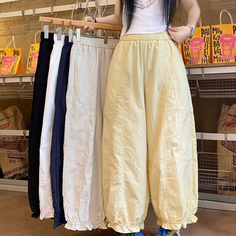 2026 New Loose-Fit Korean-Style Workwear Casual Pants for Women, Elastic Waist Pants, Outerwear Trousers, Long Pants 2026 New Loose-Fit Korean-Style Workwear Casual Pants for Women, Elastic Waist Pants, Outerwear Trousers, Long Pants