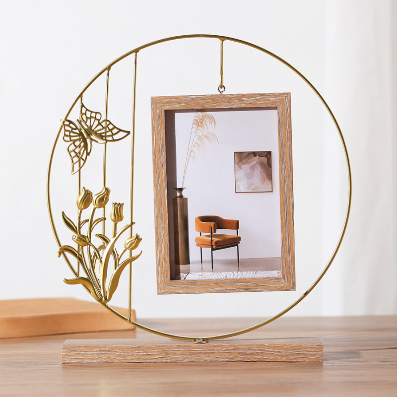 Cross-Border New Creative Iron Art Metal Photo Frame in Gold and Black, Stylish and Luxurious Tabletop Decoration 6inch Picture Frame Decoration