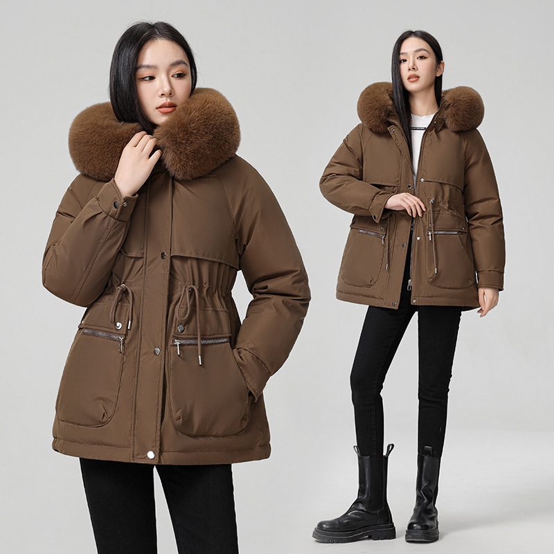 Pike wear mujer invierno 2024 nueva chaqueta de algodón de plumón fino de moda salvaje más chaqueta de piel gruesa de terciopelo