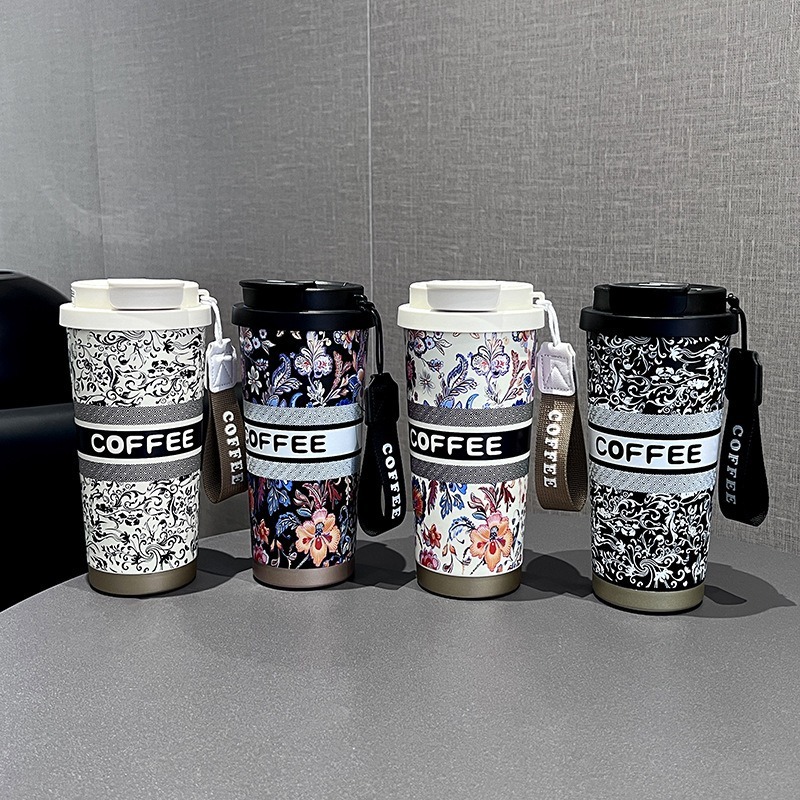 カスタマイズされたスズランコーヒーカップ、見栄えの良い316ステンレス鋼魔法瓶カップ、持ち運び用ロープ付き、屋外ポータブルストローカップ|undefined