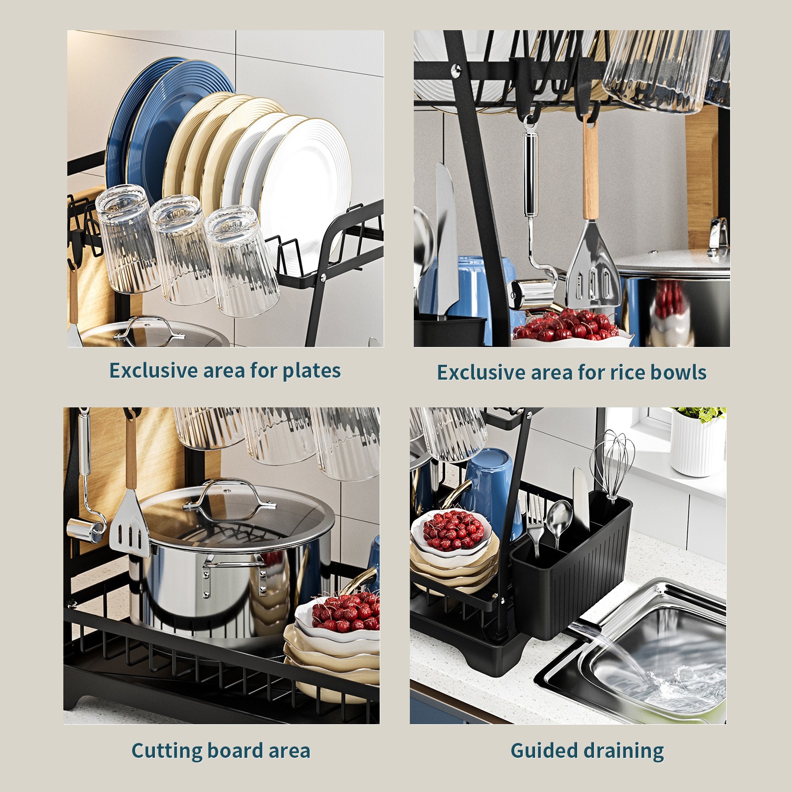 Estante de platos de cocina, estante de drenaje de fregadero, estante de almacenamiento multifuncional para platos y palillos, estante de drenaje de encimera