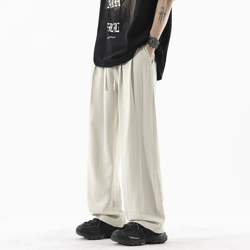 Ice Silk Drape Loose Wide-Leg Pants Men Summer Japanese Retro Straight Casual Pants Loose Lazy Relaxed Long Pants