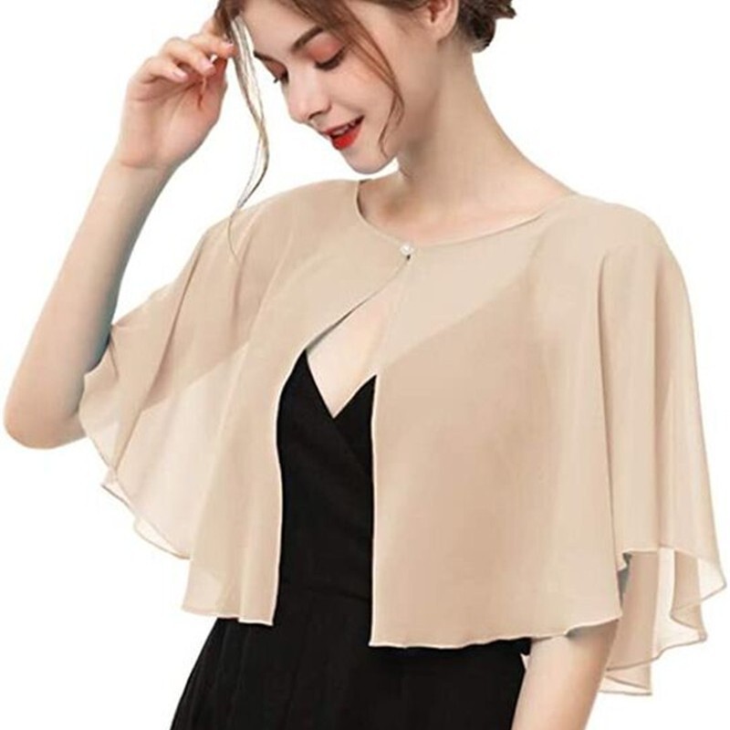 Multi-Color Options Women's Shawl Bridal Chiffon Jacket Small Cape Spring and Summer Thin Breathable Wedding Accessory Sun Protection Jacket