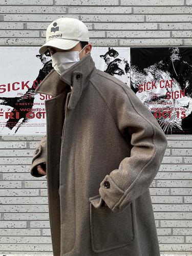 MYQ premium lapel H-shaped woolen coat men's winter thick mid-long coat Korean loose woolen windbreaker