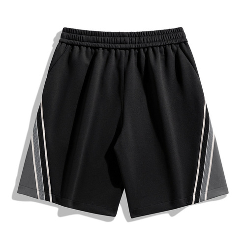 Summer New Trend Casual Matchable Striped Straight Wide Leg Pants Men Knit Fashion Loose Sports Shorts