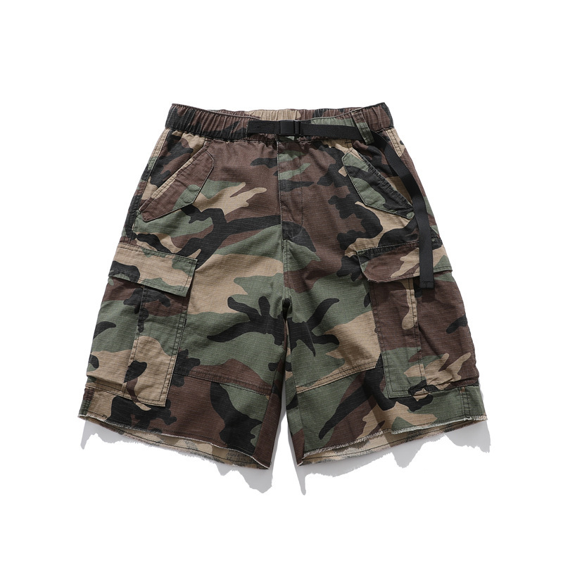 Japanese Retro Trendy Brand Large Pocket Cargo Shorts Men's Vintage Washed Five-Point Pants Camouflage Loose Plus Size Pants