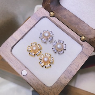 Zhuji Pearl 2024 Pearl Five Petal Flower Earrings Fresh Simple All-match Natural Freshwater Pearl Earrings