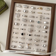 韩版重工925纯银戒指女不掉色戒指小众轻奢高级感开口叠戴指环潮