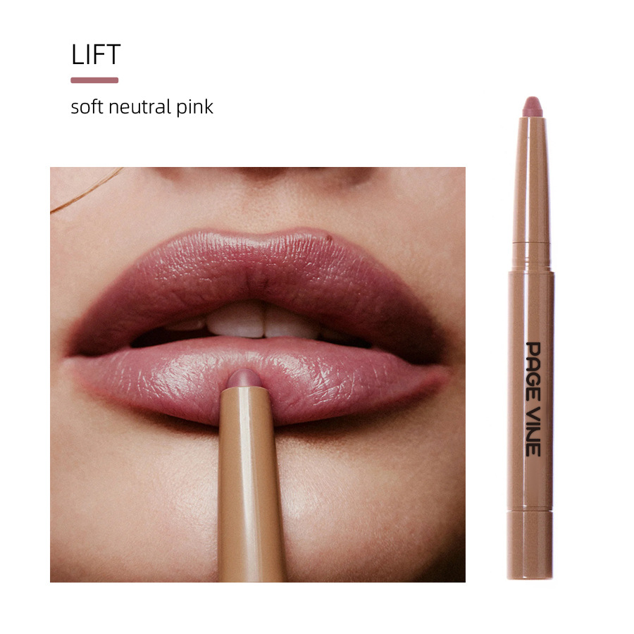 Maquillaje transfronterizo PAGE VINE Amazon Mate de doble cabeza sedoso polipéptido delineador de labios lápiz labial nude comercio exterior