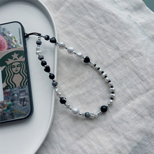 KKBEADins时尚便携挂饰同款黑色爱心系列水晶手机链手腕挂件绳