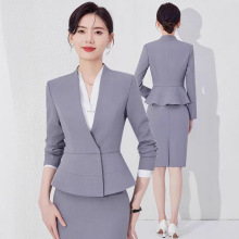 灰色职业装西装套装女春秋高端美容院店长气质酒店前台接待工作服