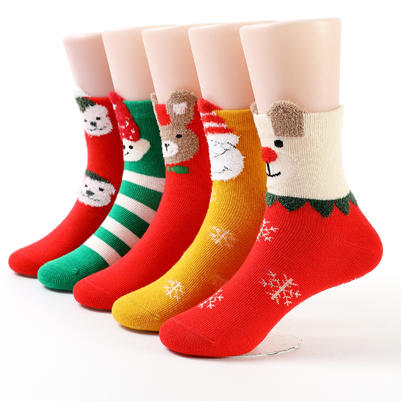 Children's socks, autumn and winter baby mid-calf socks, boys' and girls' cartoon Christmas socks, infant and toddler Christmas elements