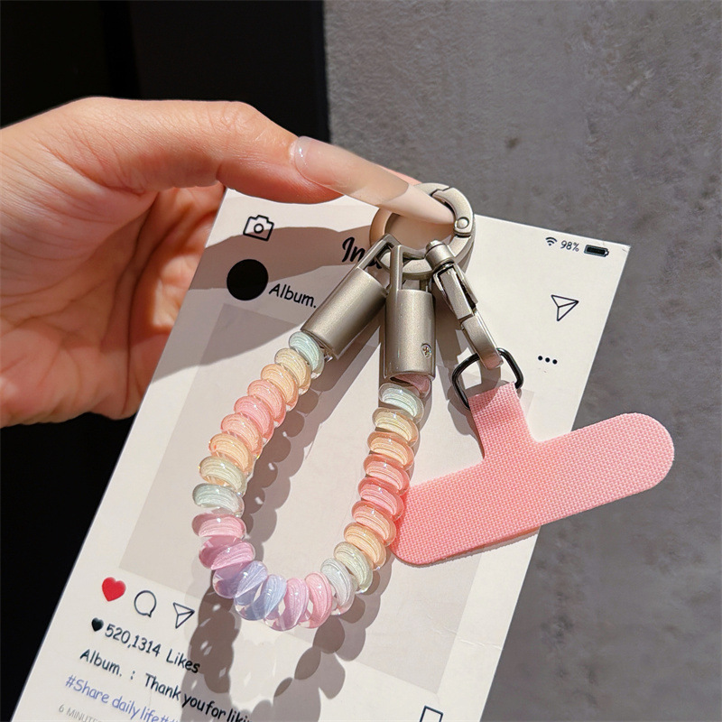 Elastic colorful phone strap, short wrist keychain, durable anti-lost bag accessory, ins-style new design