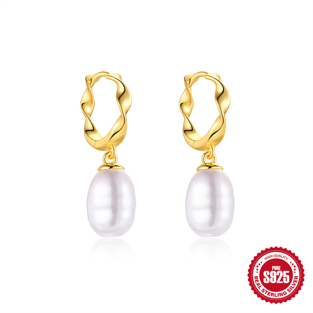 Pendientes de perlas de diamantes clásicos retro europeos y americanos de plata de ley S925