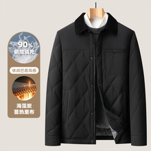 冬季新款羽绒服男士条绒翻领拼接休闲巴恩风格菱形格鹅绒外套