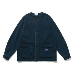 日系レトロ砂洗蓝染工装ジャケット男女ゆるいvネックカーディガン阿美カチカチデニム襟なしコート