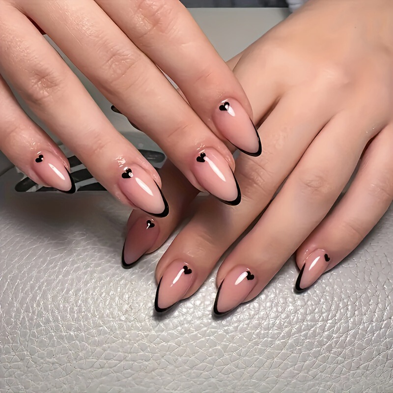 Valentine's Day Love Nail Art Black French Long Almond-shaped Nail Art Patch Wear Nails False Nails