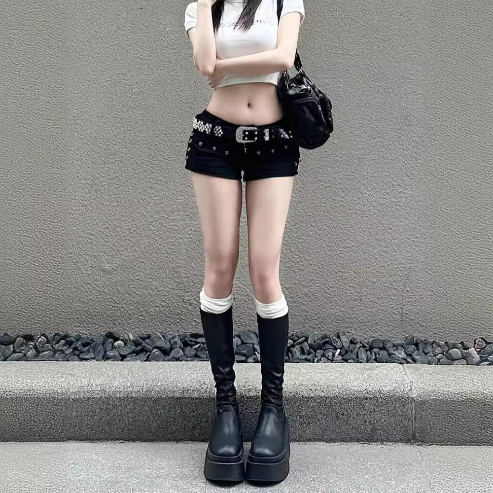 欧美式y2k辣妹千禧风热裤女大码复古低腰修身显瘦a字牛仔超短裤潮