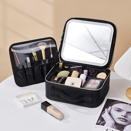 Cross-border best-selling cosmetic bag with mirror, high-end LED, large capacity, makeup box for makeup artists, one piece per batch