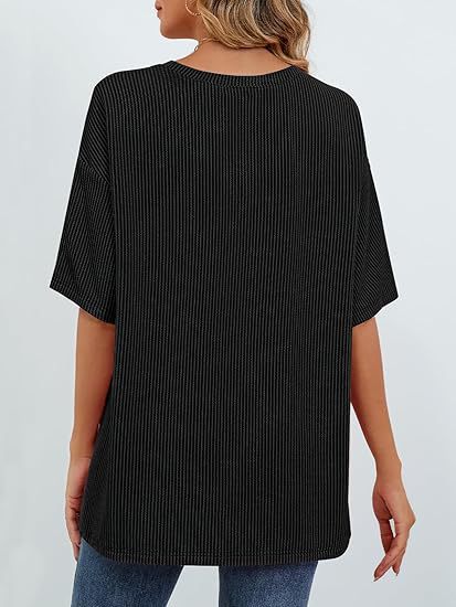 cross-border European And American Women's Summer Short-sleeve Pocket Top, Oversized Round-neck Textured Casual_ecoleips.com