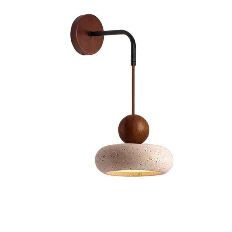 estilo japonés retro cabecera de cama agujero amarillo lámpara de pared de piedra silenciosa balcón sala de estar sofá TV pared de fondo escalera lámpara pasillo