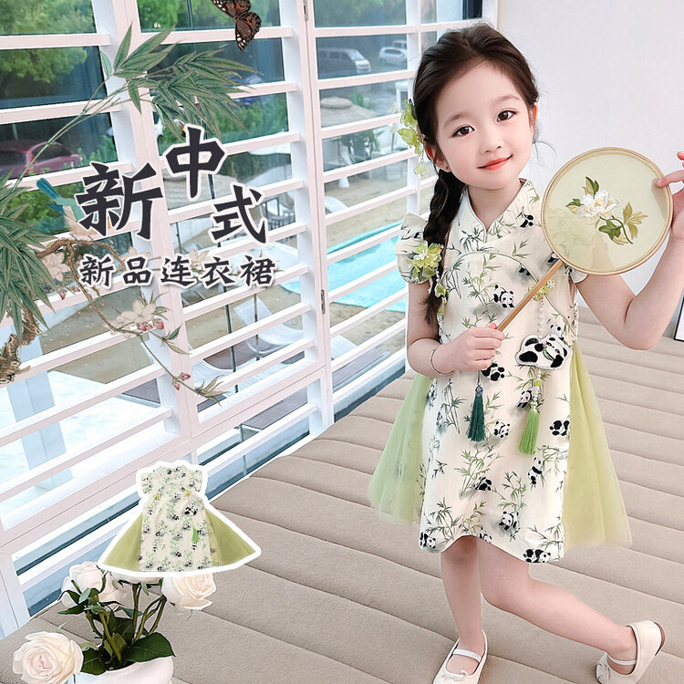 Vestido cheongsam para niñas vestido de verano 2025 nuevo vestido de Hanfu para niños nuevo vestido de princesa panda de estilo chino