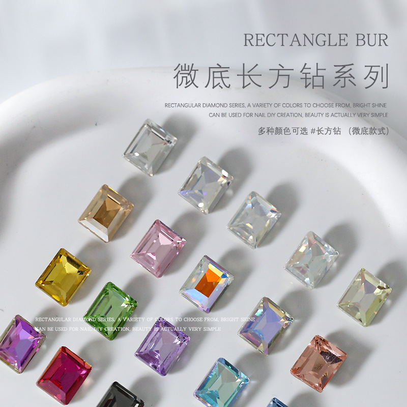 10 piezas de arte de uñas diamante rectangular de ángulo recto diamante cuadrado azúcar diamante micro punta Fondo diamante pila diamante luz de la luna color decoraciones de uñas