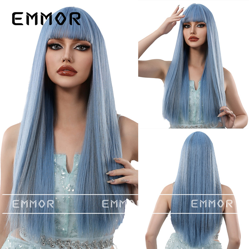 [Constellation Series] European and American style mermaid blue air bangs long straight hair net red cos wig full hair type