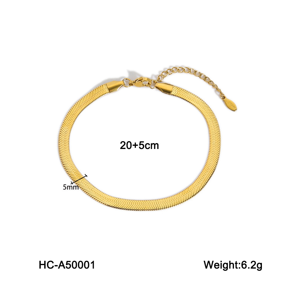 Hilo de acero inoxidable chapado en oro 18 quilates transfronterizos europeos y americanos cadena de serpiente plana cadena de cuentas doble decoración de pie ins joyería de acero de titanio de lujo ligero