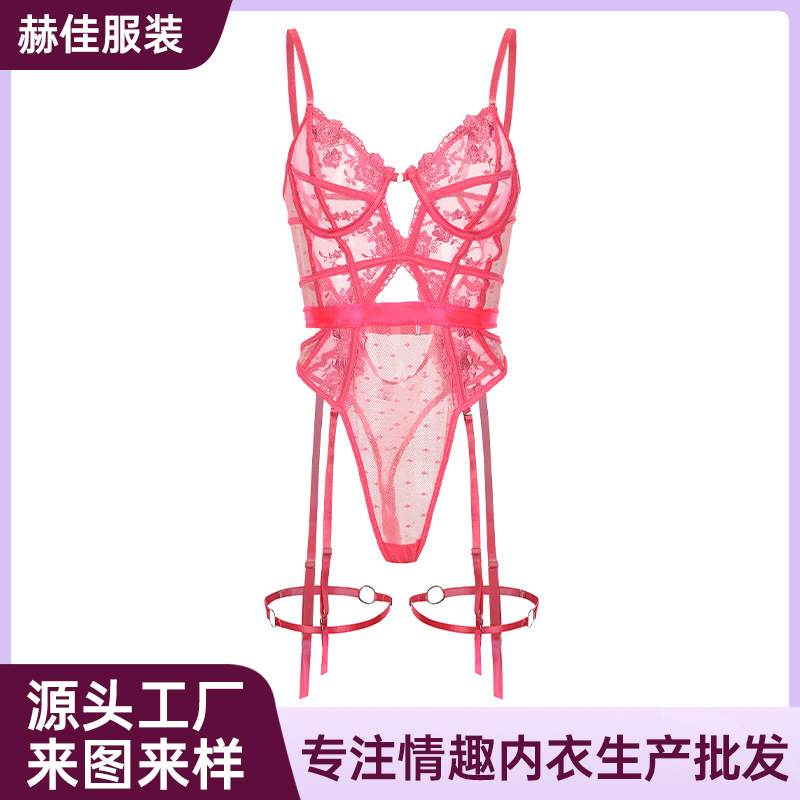 Hejia Cross-Border Spring and Summer Lingerie European and American Embroidered Garter Belt Plus-Size Uniform Erotic Lingerie Plus-Size Erotic