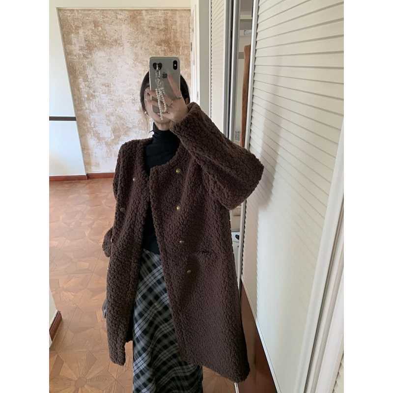 실제 촬영 및 실제 가격 한국 스타일 루즈 캐주얼 하이엔드 중간 길이 모피 두껍고 따뜻한 코트