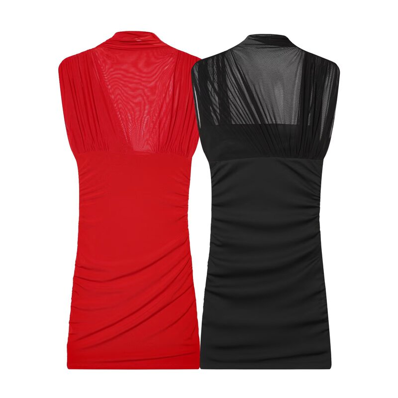 Cross-Border Foreign Trade Women's Clothing 2026 Spring New Fashion Casual Slim Mesh Patchwork Short Dress