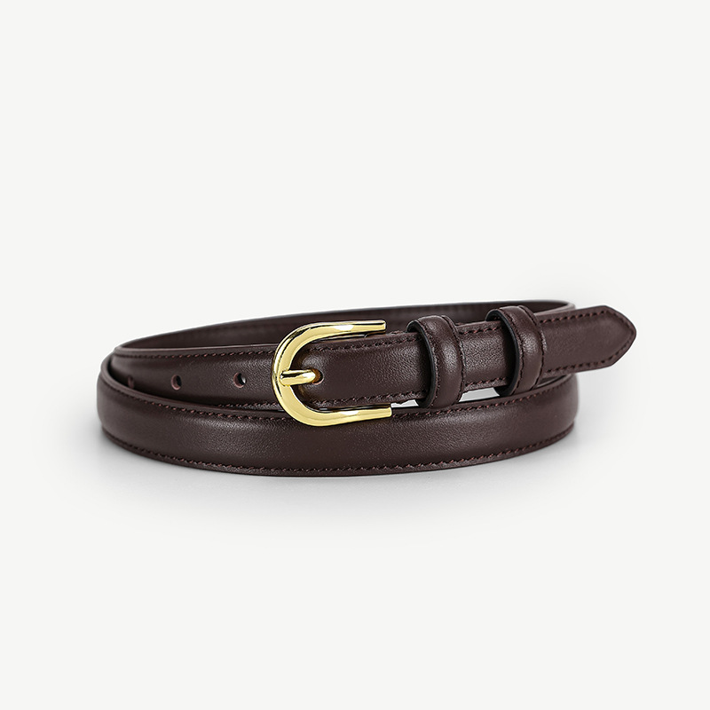 Women's Genuine Leather Belt Simple Versatile Top Grain Cowhide Slim Waist Belt For Suits, Dresses And Jeans - Thumbnail 6