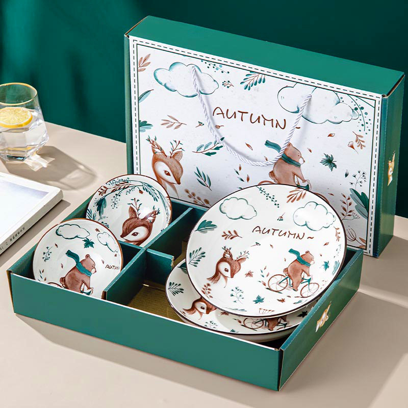 Underglaze Ceramic Bowl and Plate Tableware Set, Complete Home Set, Christmas Gift, Nordic Style, Ins Style, Good Luck