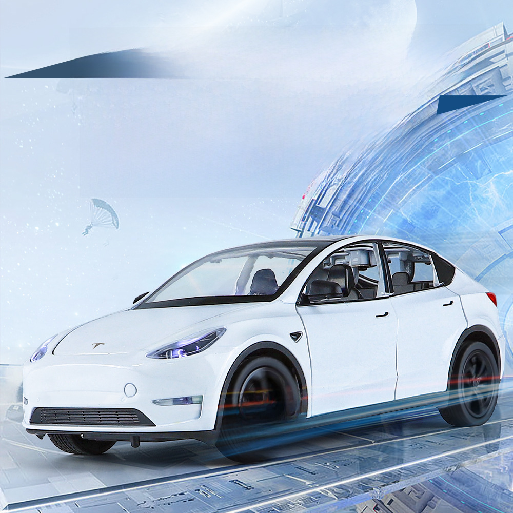 (Boxed) Simulation 1:24 Tesla Model Y Alloy Car Model Figurine Children's Toy with Sound and Light 
