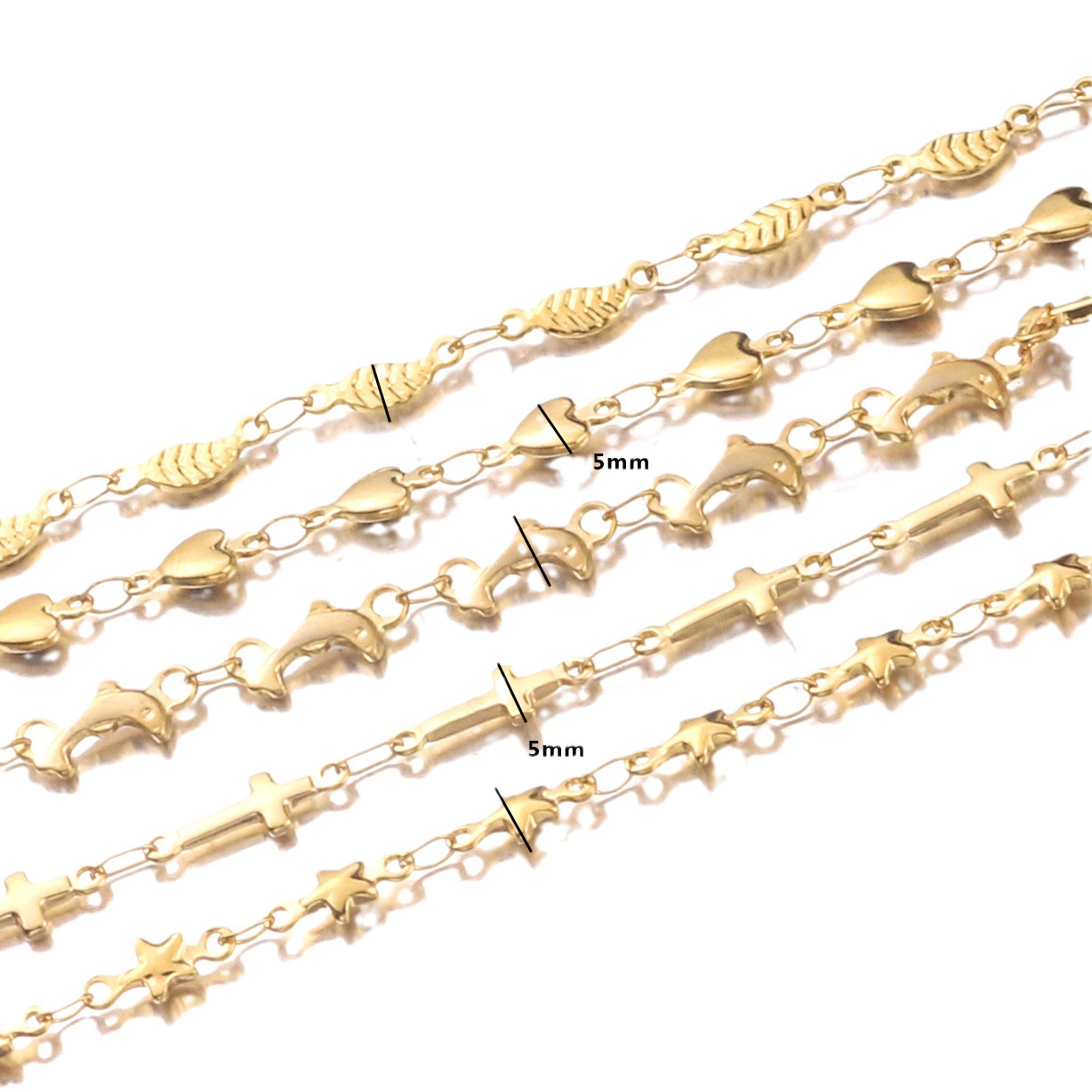 Cadena de vacío de acero inoxidable Golden Peach corazón cruz marco cadena estrella de cinco puntas cadena hecha a mano DIY collar accesorios de la joyería