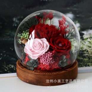 Cross-border Eternal Flower Crystal Ball Glass Cover Ornaments Carnation Flower bouquet Rose Mother's Day gift Birthday gift box
